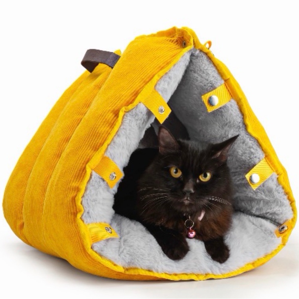 Yellow Cozy Cat Cave Bed with Plush Interior